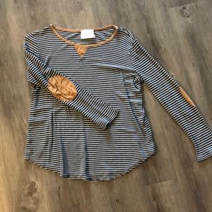 Boutique Striped long sleeve top w/ elbow patches